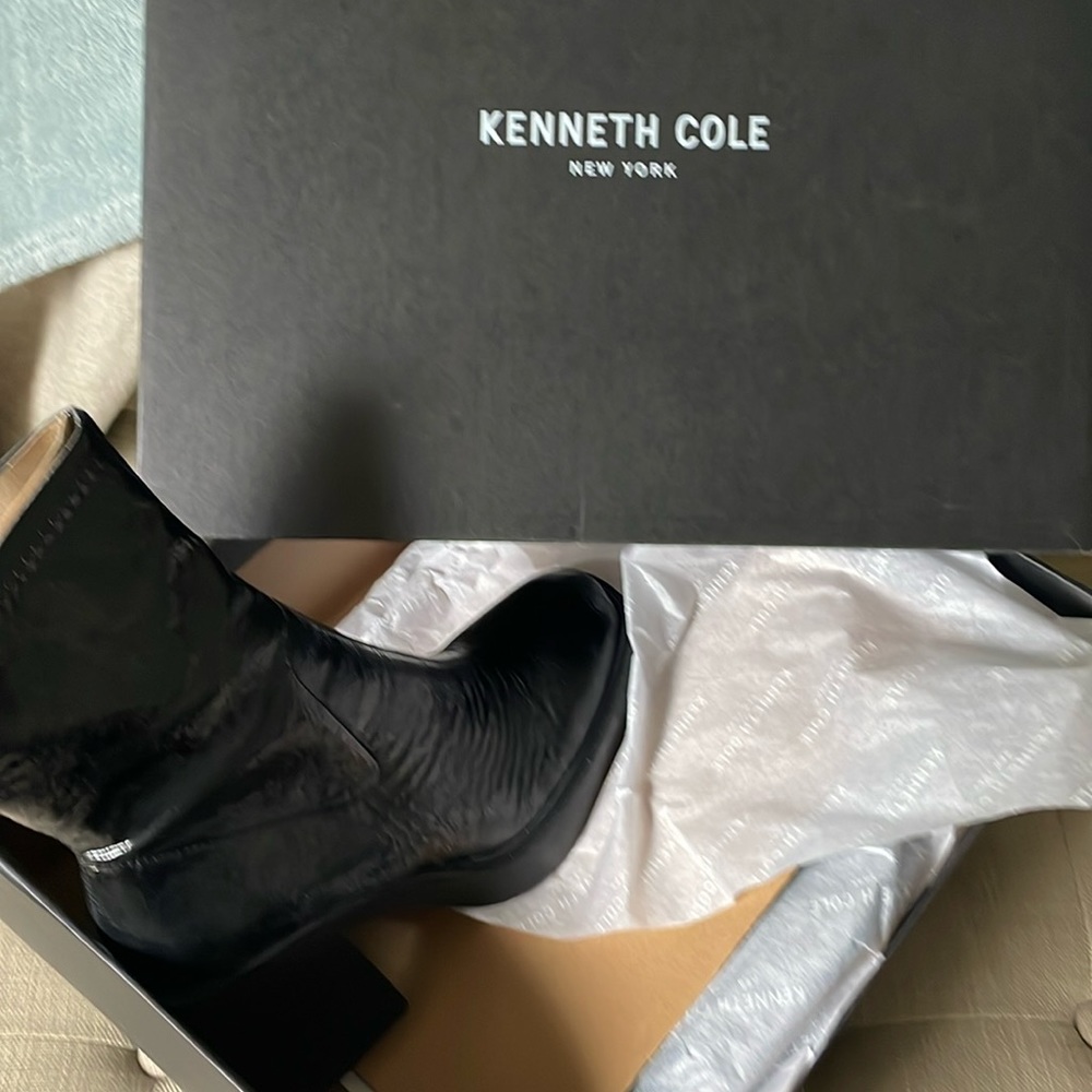 Black patent leather bootie never worn brand new with box